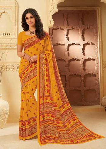 For Your Casual Wear Grab This Pretty Printed Saree, This Saree And Blouse Are Fabricated On Georgette Beautified With Prints. Buy This Saree Now.