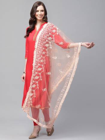 Enhance The Look Of Your Gown, Lehenga Or Even Kurti With This Pretty Lakhnavi Embroidered Net Fabricated Dupatta. You Can Pair This Up Same Or Contrasting Colored Attire. Buy Now.