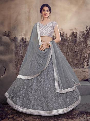 Flaunt Your Rich And Elegant Taste Wearing This Designer Lehenga Choli In Light Grey Colored Blouse Paired With Grey Colored Lehenga And Dupatta. This Lehenga , Choli And Dupatta Are Net Based Beautified With Pretty Attractive Embroidery. 