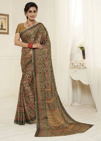 Grab This Pretty Printed Designer Saree For Your Casual Or Semi-Casual Wear In Grey And Multi Color. This Saree Is Light Weight, Soft Towards Skin and Easy To Carry All Day Long. 