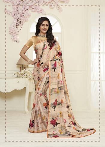 Add This Lovely Light Peach Colored Saree To Wardobe. This Beautiful And Attractive Looking Saree IS Beautified With Prints Which Is Suitable For Casual Or Semi-Casuals. 