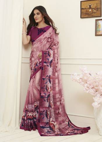 Add This Lovely Pink Colored Saree To Wardobe. This Beautiful And Attractive Looking Saree IS Beautified With Prints Which Is Suitable For Casual Or Semi-Casuals. 