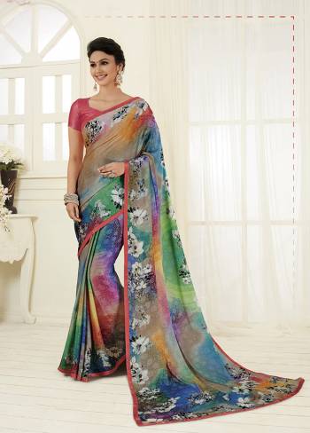 Add This Lovely Multi Colored Saree To Wardobe. This Beautiful And Attractive Looking Saree IS Beautified With Prints Which Is Suitable For Casual Or Semi-Casuals. 