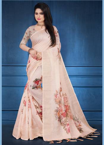 For A Rich And Elegant Look, Grab This Designer Printed Saree In Pastel Peach Color. This Saree And Blouse Are Fabricated On Linen Beautified With Prints All Over. Its Rich Fabric And Color Gives A Rich Look To Your Personality. Buy Now.