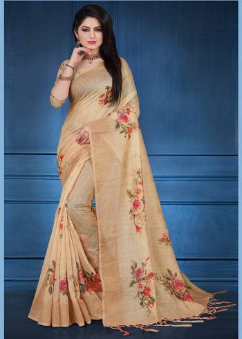 For A Rich And Elegant Look, Grab This Designer Printed Saree In Light Brown Color. This Saree And Blouse Are Fabricated On Linen Beautified With Prints All Over. Its Rich Fabric And Color Gives A Rich Look To Your Personality. Buy Now.