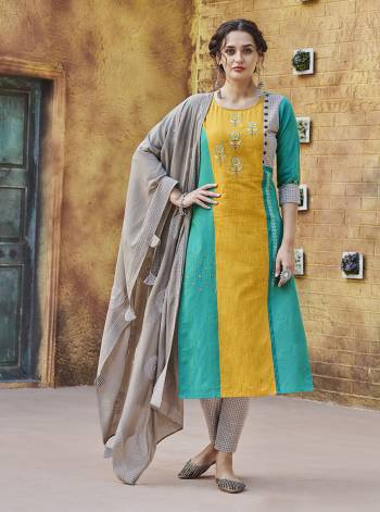 Celebrate This  Festive Season With Beauty And Comfort Wearing This Designer Readymade Straight Suit In Yellow& Blue Color. Its Pretty Color and Rich Fabric Will Earn You Lots Of Compliments From Onlookers. 