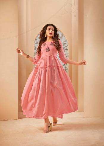 Grab This Lovely And Super Comfoy Designer Readymade Long Kurti In Pink Color Fabricated On Mal Cotton. This Pretty Kurti Is Beautified With Thread Embroidery Giving An Elegant Look. 