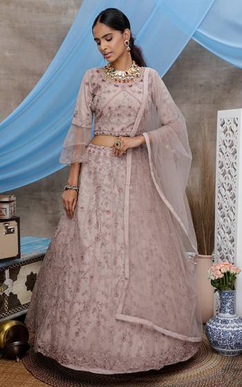 Look Pretty In This Beautiful Heavy Designer Lehenga Choli Is Pale Grey Color. This Attractive Embroidered Lehenga Choli Is Fabricated On Net Paired With Net Fabricated Dupatta. It Is Light In Weight And Easy To Carry All Day Long. 