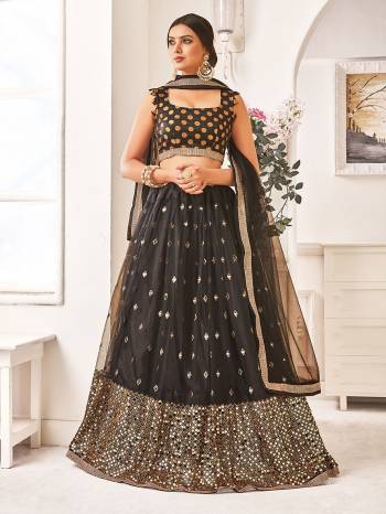 Adorn A Bold And Beautiful Look In This All Over Black Colored Designer Lehenga Choli. Its Blouse Is Fabricated On Brocade Paired With Net Fabricated Lehenga And Dupatta. 