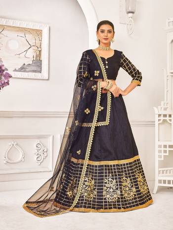 Enhance You Personality Wearin This Designer Lehenga Choli In All Over Navy Blue Color. Its Blouse And Lehenga Are Fabricated On Satin Silk Paired With Net Fabricated Dupatta. Its Fabrics Are Durable, Light Weight And Easy To Care For. 