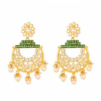 Grab This Lovely Pair Of Earrings Beautified With Stone And Pearl Work, To Pair With Your Traditional Wear And Mainly Lehenga. This Pretty Pair Can Be Paired With Same Or Contrasting Colored Ethnic Attire. Buy Now