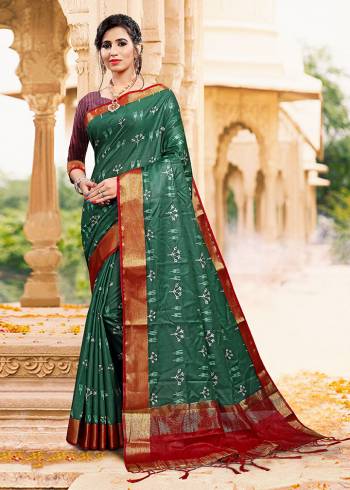 Here Is Pretty Silk Based Saree For Your Casual Or Semi-Casual Wear. This Saree And Blouse Are Fabricated On Art Silk Beautified With Prints And Broad Lace Border. 