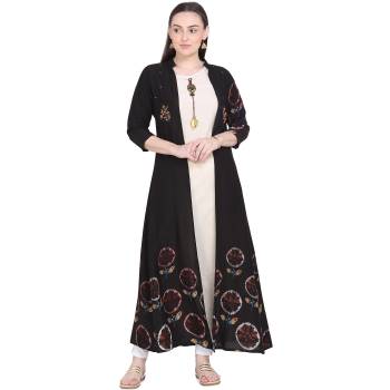 Simple and Elegant Looking Readymade Pair Of Kurti Is Here Which IS Cotton Based. This Kurti Is In Cream Color Paired With Black Colored Jacket. Buy This Unique Piece Now.