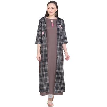 Simple and Elegant Looking Readymade Pair Of Kurti Is Here Which IS Cotton Based. This Kurti Is In Brown Color Paired With Black And Grey Colored Jacket. Buy This Unique Piece Now.