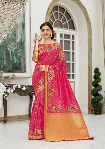 For A Proper Traditional Look, Grab This Designer Silk Based Saree In Dark Pink Color. This Saree Is Fabricated On Banarasi Silk Paired With Art Silk Fabricated Blouse, Beautified With Attractive Floral Weave. 