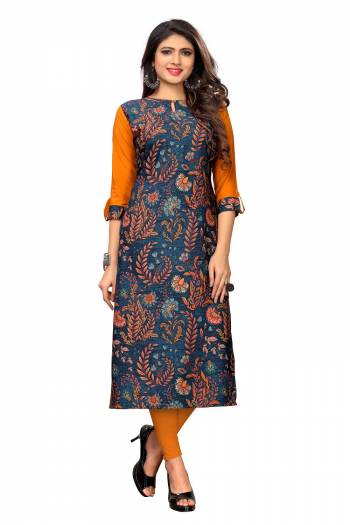 Here Is Simple Printed Kurti For Your Casual Wear. This Pretty Kurti Is Fabricated On Crepe Beautified With Prints. It IS Light In Weight And Easy To Carry All Day Long. 