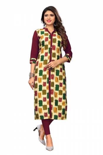 Add Some Casuals To Your Wardrobe With This Simple Kurti Fabricated On Crepe. This Pretty Kurti IS Beautified With Prints And Can be Paired With Same Of Contrasting Colored Bottom. 