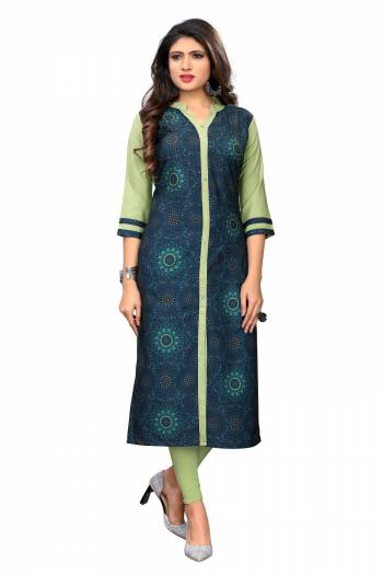 Add Some Casuals To Your Wardrobe With This Simple Kurti Fabricated On Crepe. This Pretty Kurti IS Beautified With Prints And Can be Paired With Same Of Contrasting Colored Bottom. 