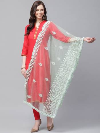 Enhance The Look Of Your Gown, Lehenga Or Even Kurti With This Pretty Lakhnavi Embroidered Net Fabricated Dupatta. You Can Pair This Up Same Or Contrasting Colored Attire. Buy Now.