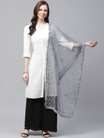 Enhance The Look Of Your Gown, Lehenga Or Even Kurti With This Pretty Lakhnavi Embroidered Net Fabricated Dupatta. You Can Pair This Up Same Or Contrasting Colored Attire. Buy Now.