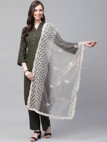 Enhance The Look Of Your Gown, Lehenga Or Even Kurti With This Pretty Lakhnavi Embroidered Net Fabricated Dupatta. You Can Pair This Up Same Or Contrasting Colored Attire. Buy Now.