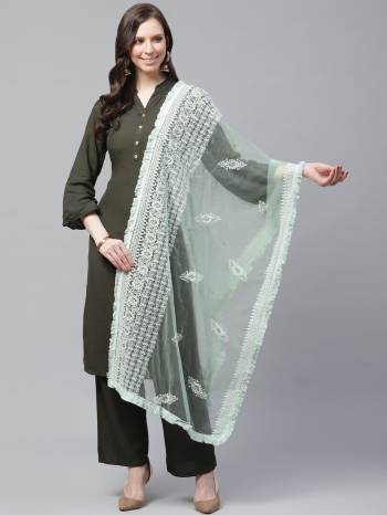 Enhance The Look Of Your Gown, Lehenga Or Even Kurti With This Pretty Lakhnavi Embroidered Net Fabricated Dupatta. You Can Pair This Up Same Or Contrasting Colored Attire. Buy Now.