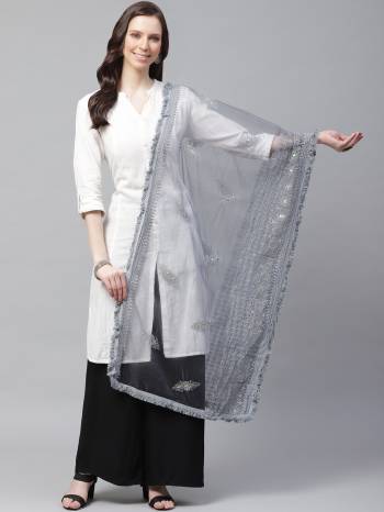 Enhance The Look Of Your Gown, Lehenga Or Even Kurti With This Pretty Lakhnavi Embroidered Net Fabricated Dupatta. You Can Pair This Up Same Or Contrasting Colored Attire. Buy Now.