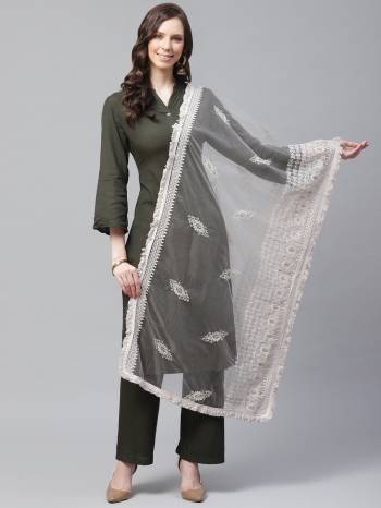 Enhance The Look Of Your Gown, Lehenga Or Even Kurti With This Pretty Lakhnavi Embroidered Net Fabricated Dupatta. You Can Pair This Up Same Or Contrasting Colored Attire. Buy Now.