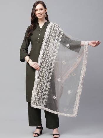 Enhance The Look Of Your Gown, Lehenga Or Even Kurti With This Pretty Lakhnavi Embroidered Net Fabricated Dupatta. You Can Pair This Up Same Or Contrasting Colored Attire. Buy Now.