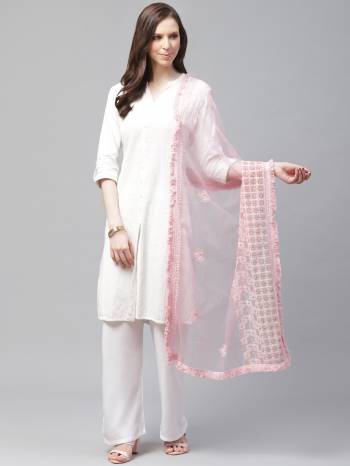 Enhance The Look Of Your Gown, Lehenga Or Even Kurti With This Pretty Lakhnavi Embroidered Net Fabricated Dupatta. You Can Pair This Up Same Or Contrasting Colored Attire. Buy Now.