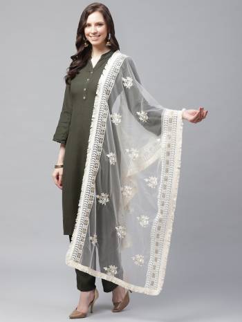 Enhance The Look Of Your Gown, Lehenga Or Even Kurti With This Pretty Lakhnavi Embroidered Net Fabricated Dupatta. You Can Pair This Up Same Or Contrasting Colored Attire. Buy Now.