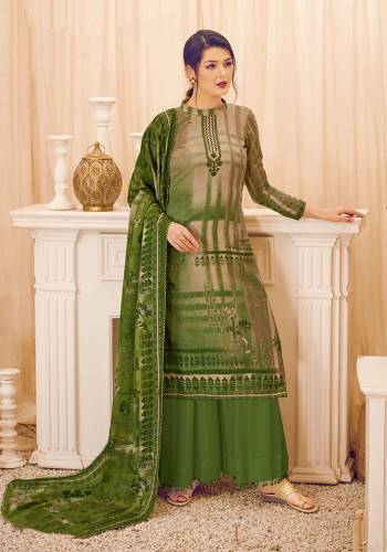 Add This Beautiful Designer Straight Suit In Green Color. Its Pretty Top, Bottom And Dupatta Are Fabricated On Wool Pashmina Beautified With Prints And Stone Work. Its Fabric Is Soft Towards Skin And Suitable For The Upcoming Winters. 