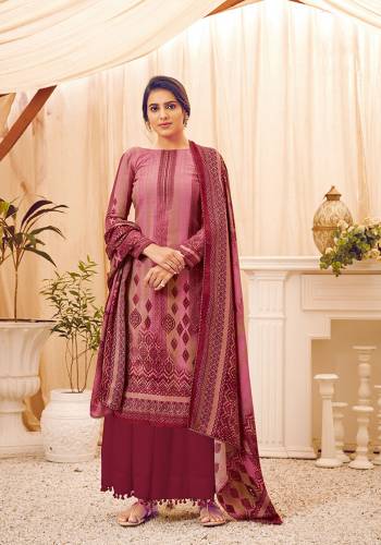 Look Pretty Wearing This Lovely Suit For The Upcoming Winters In Magenta Pink Color. Its Top, Bottom And Dupatta Are Fabricated On Wool Pashmina Beautified With Prints And Stone Work. Buy This Suit Now.