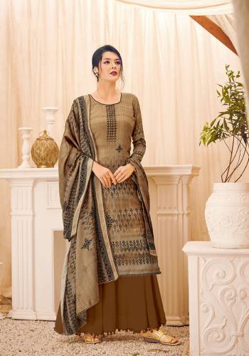 Add This Beautiful Designer Straight Suit In Brown Color. Its Pretty Top, Bottom And Dupatta Are Fabricated On Wool Pashmina Beautified With Prints And Stone Work. Its Fabric Is Soft Towards Skin And Suitable For The Upcoming Winters. 