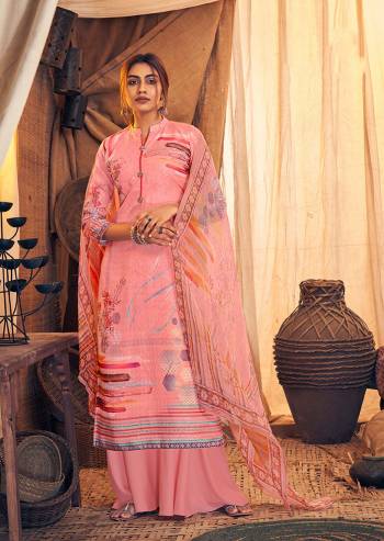 Get Ready For The Upcoming Winters Wearing This Designer Straight Suit In Pink Color. Its Pretty Top And bottom Are Fabricated On Wool Pashmina Paired With Chiffon Fabricated Dupatta. It Is Beautified with Prints And Stone Work.