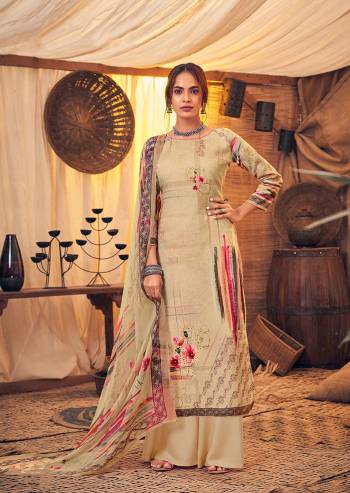 Get Ready For The Upcoming Winters Wearing This Designer Straight Suit In Beige Color. Its Pretty Top And bottom Are Fabricated On Wool Pashmina Paired With Chiffon Fabricated Dupatta. It Is Beautified with Prints And Stone Work.