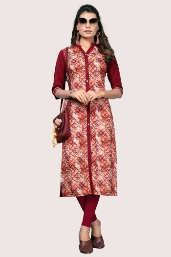 Here Is Simple Printed Kurti For Your Casual Wear. This Pretty Kurti Is Fabricated On Crepe Beautified With Prints. It IS Light In Weight And Easy To Carry All Day Long. 