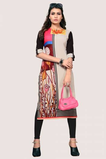 Here Is Simple Printed Kurti For Your Casual Wear. This Pretty Kurti Is Fabricated On Crepe Beautified With Prints. It IS Light In Weight And Easy To Carry All Day Long. 