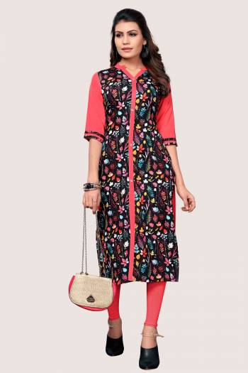 Add Some Casuals To Your Wardrobe With This Simple Kurti Fabricated On Crepe. This Pretty Kurti IS Beautified With Prints And Can be Paired With Same Of Contrasting Colored Bottom. 