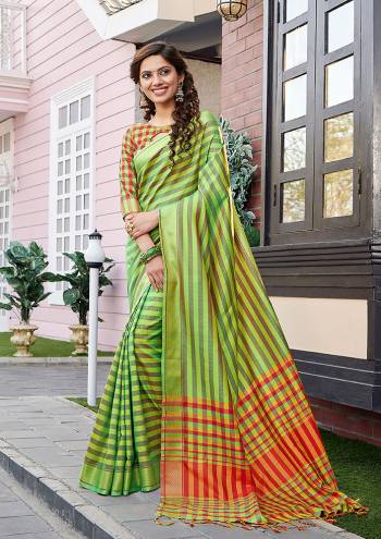 Go Colorful With This Pretty Lining Printed Saree. This Saree Is Fabricated on Cotton Silk Paired With Art Silk Fabricated Blouse. Its Fabric Is Light Weight , Durable And Gives A Rich Look To Your Personality. 