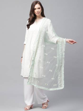 Enhance The Look Of Your Gown, Lehenga Or Even Kurti With This Pretty Lakhnavi Embroidered Net Fabricated Dupatta. You Can Pair This Up Same Or Contrasting Colored Attire. Buy Now.