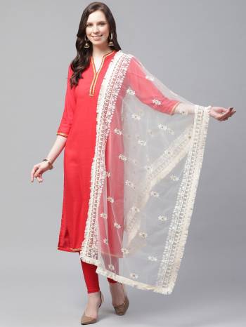 Enhance The Look Of Your Gown, Lehenga Or Even Kurti With This Pretty Lakhnavi Embroidered Net Fabricated Dupatta. You Can Pair This Up Same Or Contrasting Colored Attire. Buy Now.