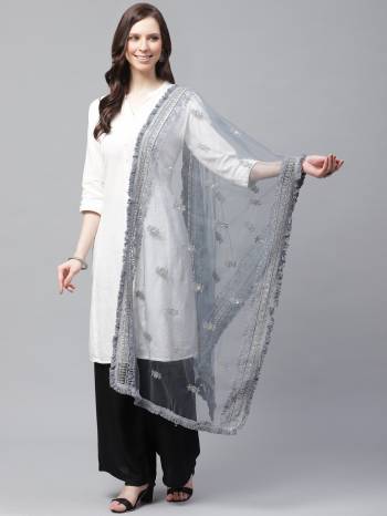 Enhance The Look Of Your Gown, Lehenga Or Even Kurti With This Pretty Lakhnavi Embroidered Net Fabricated Dupatta. You Can Pair This Up Same Or Contrasting Colored Attire. Buy Now.