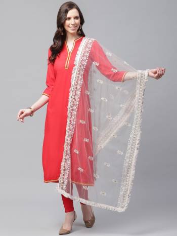 Enhance The Look Of Your Gown, Lehenga Or Even Kurti With This Pretty Lakhnavi Embroidered Net Fabricated Dupatta. You Can Pair This Up Same Or Contrasting Colored Attire. Buy Now.