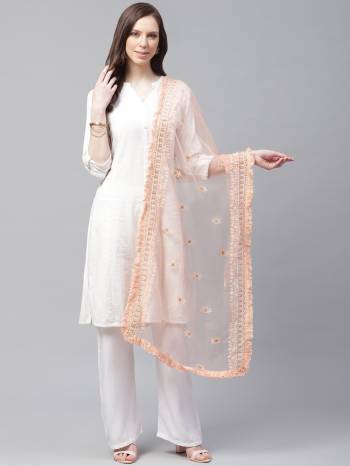 Enhance The Look Of Your Gown, Lehenga Or Even Kurti With This Pretty Lakhnavi Embroidered Net Fabricated Dupatta. You Can Pair This Up Same Or Contrasting Colored Attire. Buy Now.