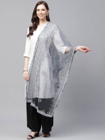 Enhance The Look Of Your Gown, Lehenga Or Even Kurti With This Pretty Lakhnavi Embroidered Net Fabricated Dupatta. You Can Pair This Up Same Or Contrasting Colored Attire. Buy Now.