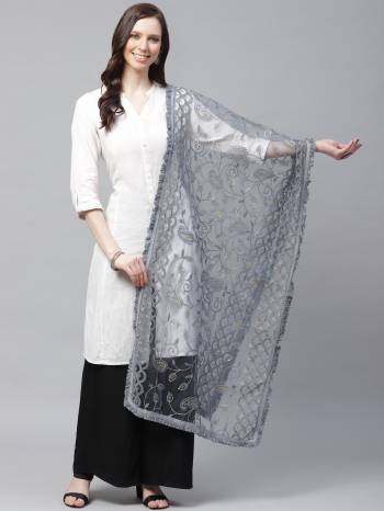 Enhance The Look Of Your Gown, Lehenga Or Even Kurti With This Pretty Lakhnavi Embroidered Net Fabricated Dupatta. You Can Pair This Up Same Or Contrasting Colored Attire. Buy Now.