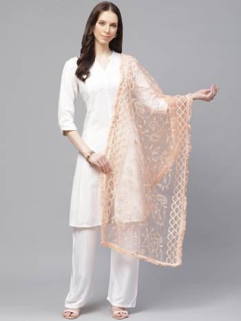 Enhance The Look Of Your Gown, Lehenga Or Even Kurti With This Pretty Lakhnavi Embroidered Net Fabricated Dupatta. You Can Pair This Up Same Or Contrasting Colored Attire. Buy Now.