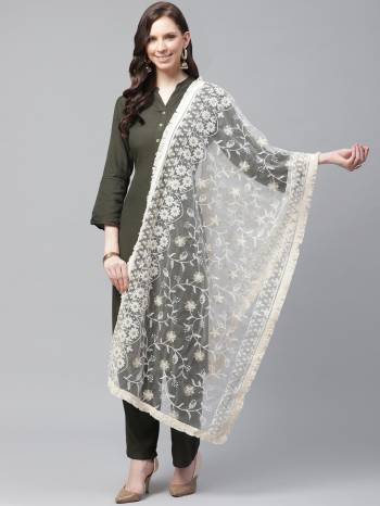 Enhance The Look Of Your Gown, Lehenga Or Even Kurti With This Pretty Lakhnavi Embroidered Net Fabricated Dupatta. You Can Pair This Up Same Or Contrasting Colored Attire. Buy Now.