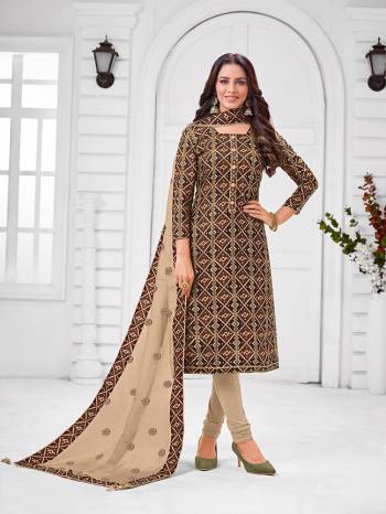 Grab This Designer Straight Suit For Your Semi-Casual Wear In Brown Color Paired With Sand Brown Colored Bottom and Dupatta. Its Top and Dupatta Are Chanderi Based Paired With Cotton Bottom. 